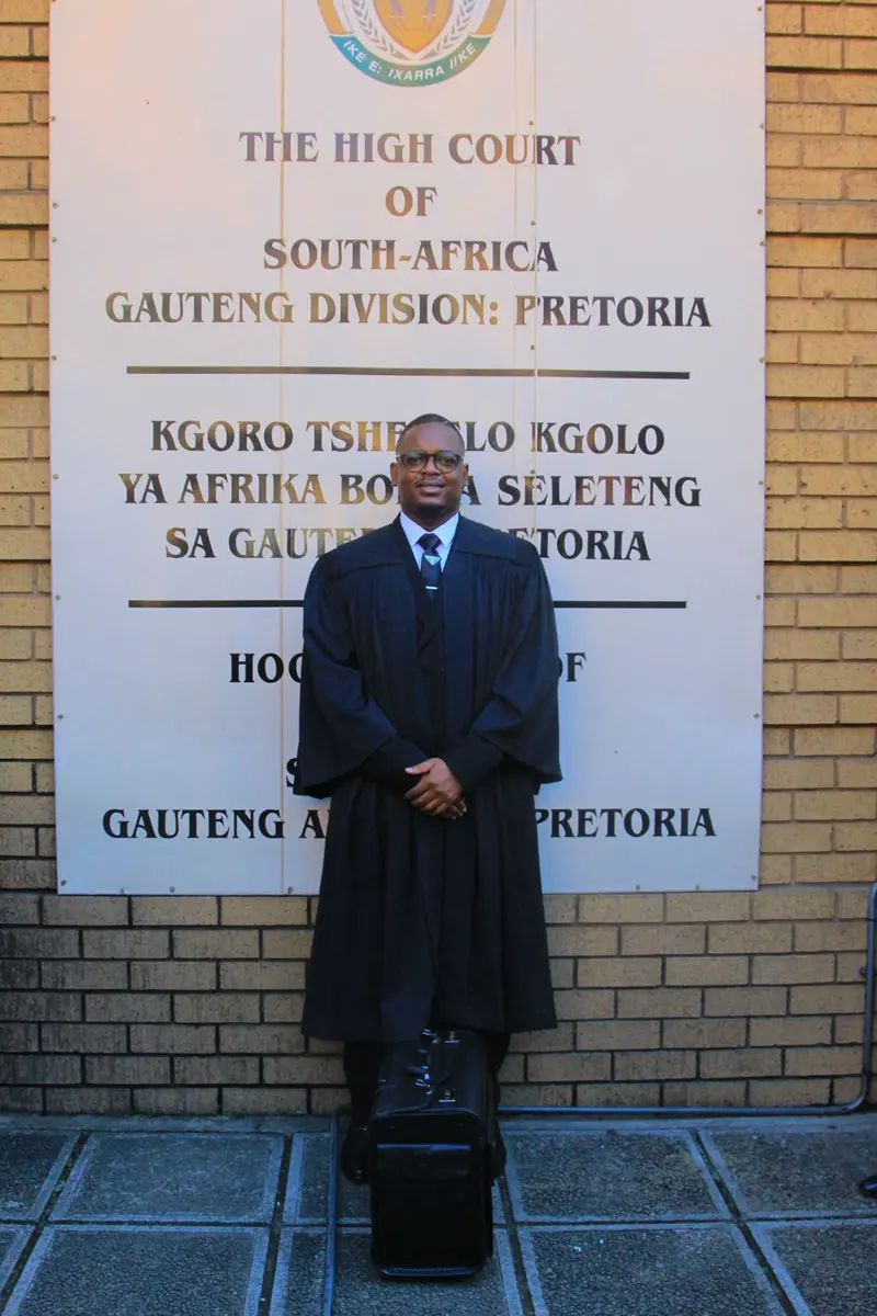 Director in legal robes outside the High Court of South Africa, Pretoria